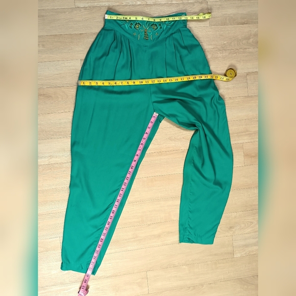 SOLD Vintage 80s 90s High Waisted Embroidered Gold Beaded Genie Harem Pants Sz M - Picture 7 of 8